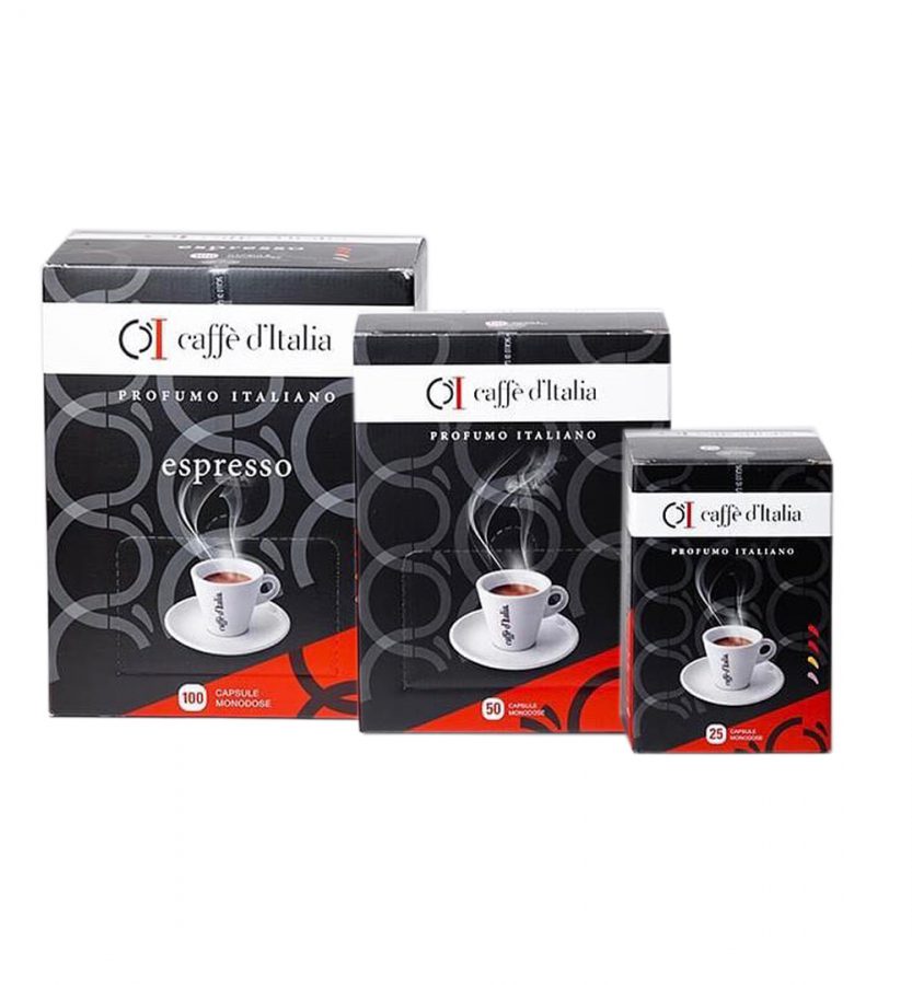 Koffie capsule verpakkingen van verschillende groottes